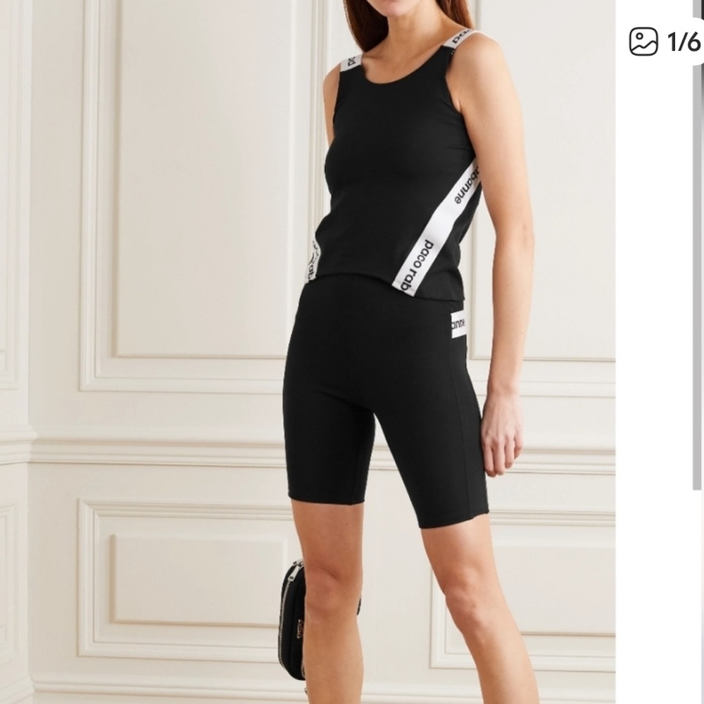Black Women's Shorts  and top by Paco Rabanne